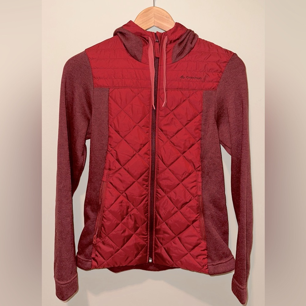 Dark Red Zip-Up Hooded Jacket